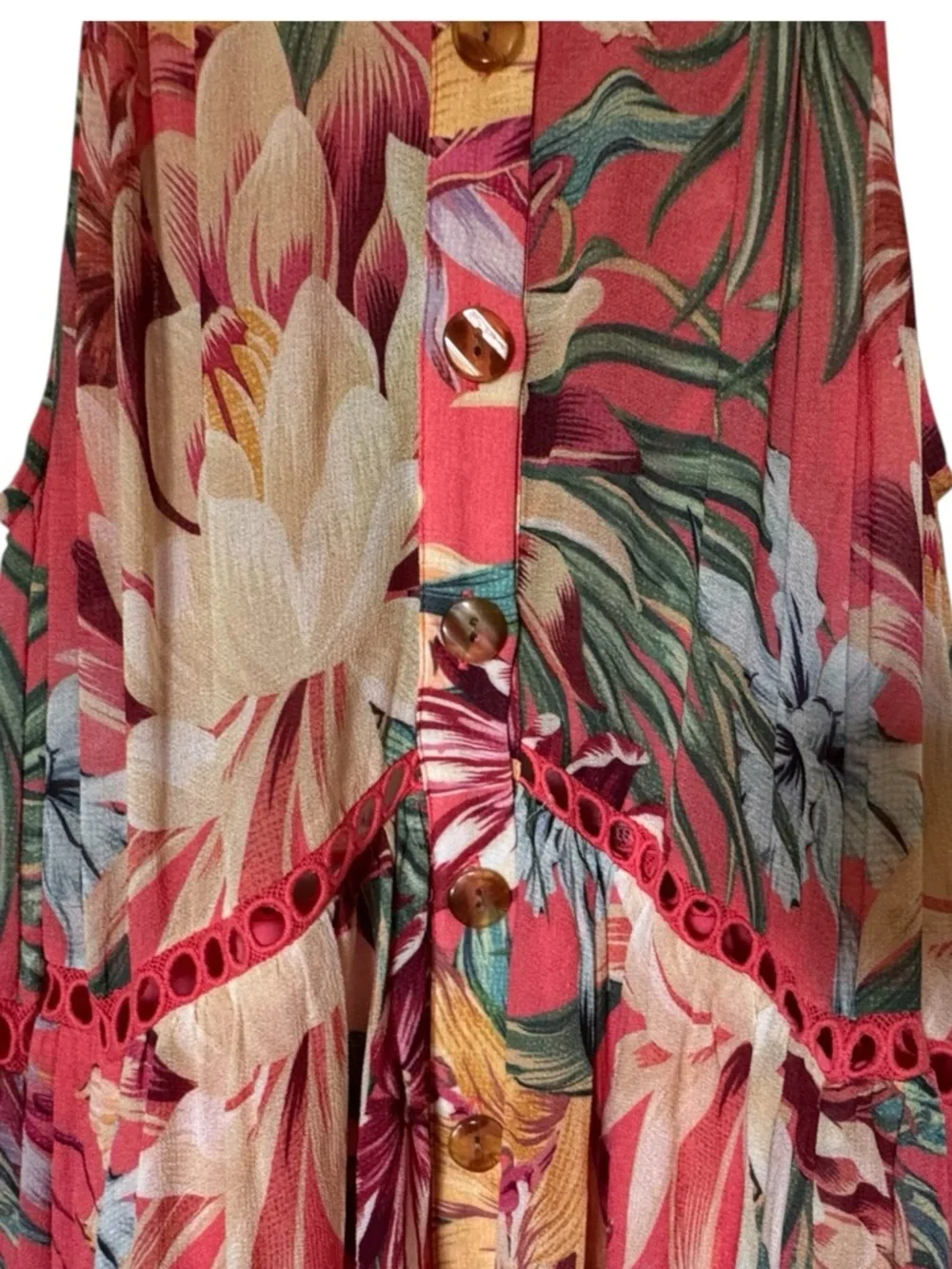 Farm Rio Lotus Floral Halter Maxi Dress NWT Size M Flowy Resort Vacay Tropical - Picture 4 of 15